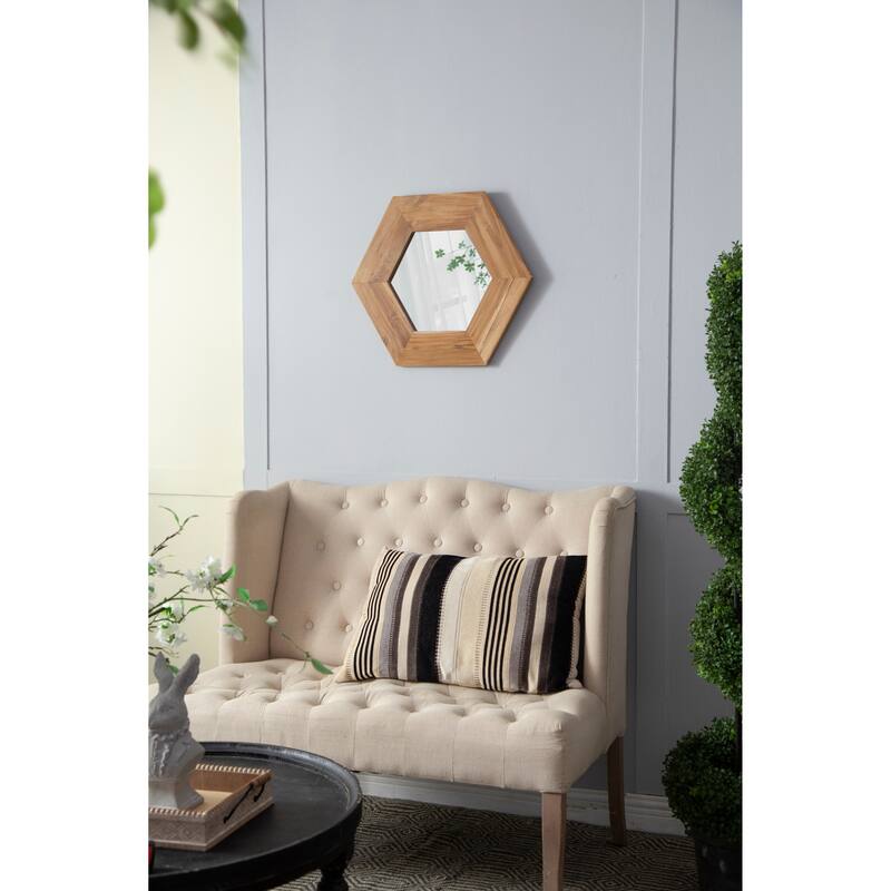 18.5" x 18.5" Hexagon Mirror with Solid Wood Frame, Wall Decor for Living Room Bathroom Hallway