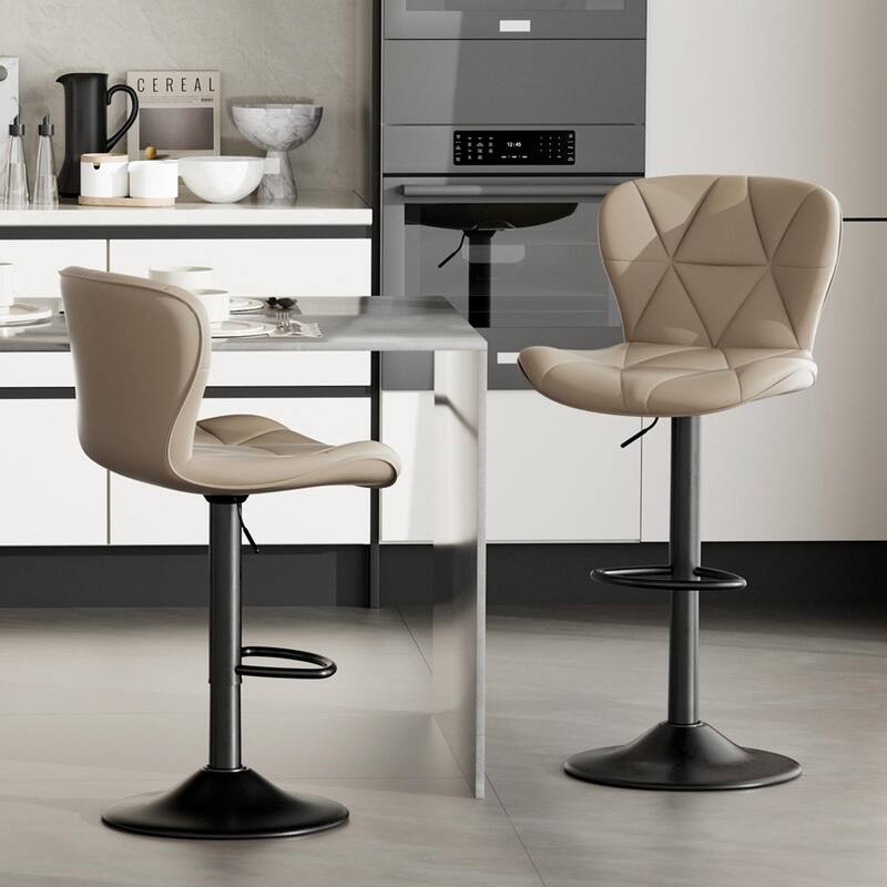 Bar Stools Set of 2,Adjustable Swivel Barstools, Faux Leather Bar Chairs,Upholstered Counter Height with High Backrest