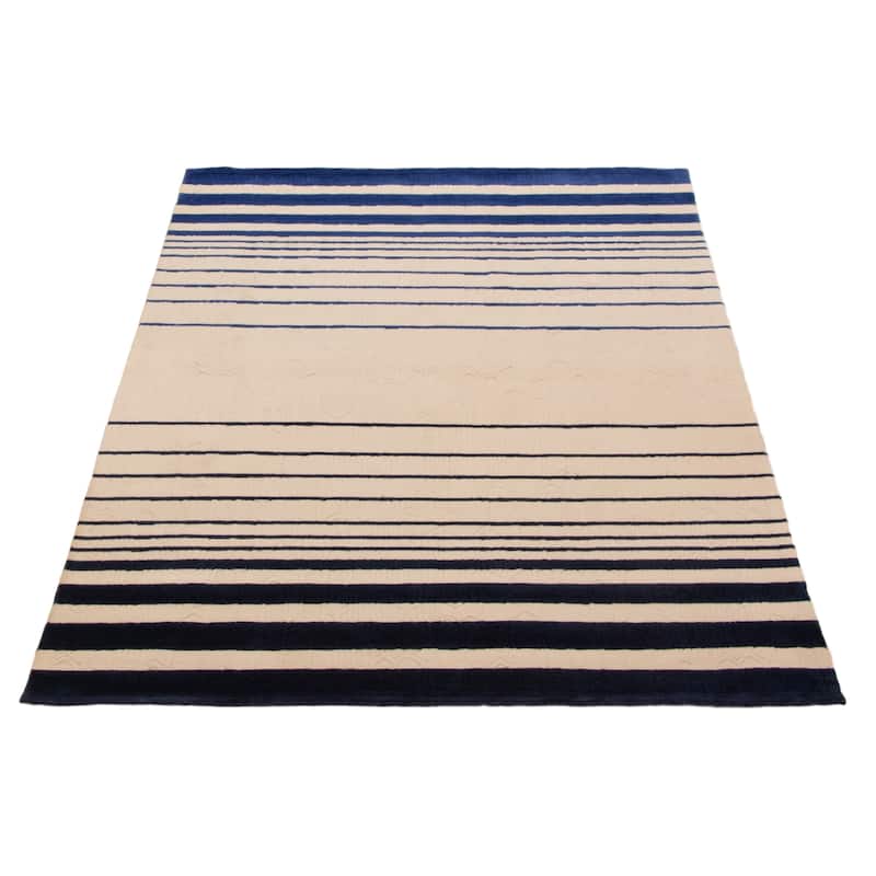 ECARPETGALLERY Hand Loomed Kashkuli Gabbeh Cream, Navy Wool Rug - 5'3 x 7'7