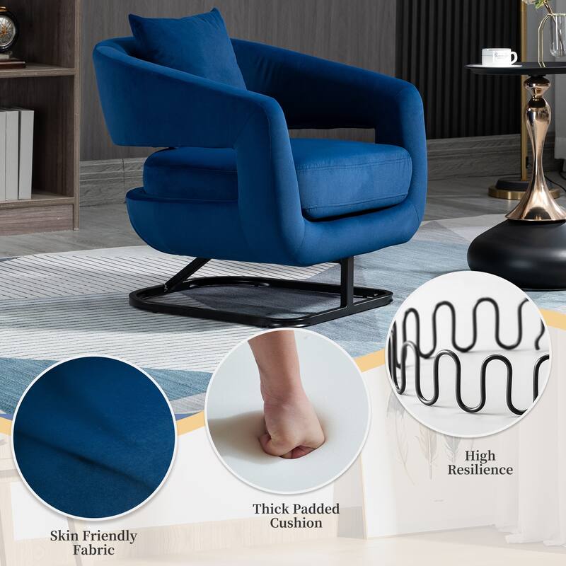 Upholstered Tufted Living Room Chair Textured Linen Fabric Accent Chair with Metal Stand