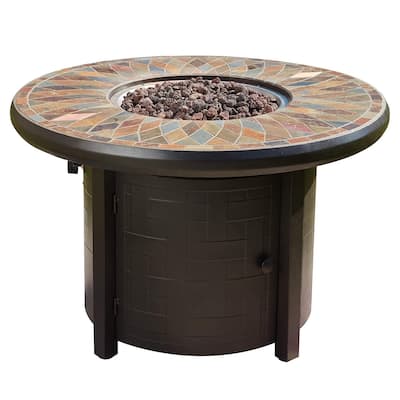 Sudbury 42" Outdoor Round Propane Stone Fire Pit Table