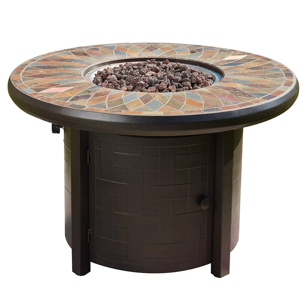 Sudbury 42" Outdoor Round Propane Stone Fire Pit Table