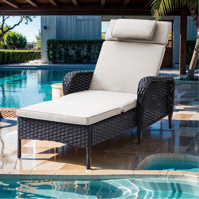 Outdoor Patio Chaise Lounge Chairs with Cushion - Brown-Beige