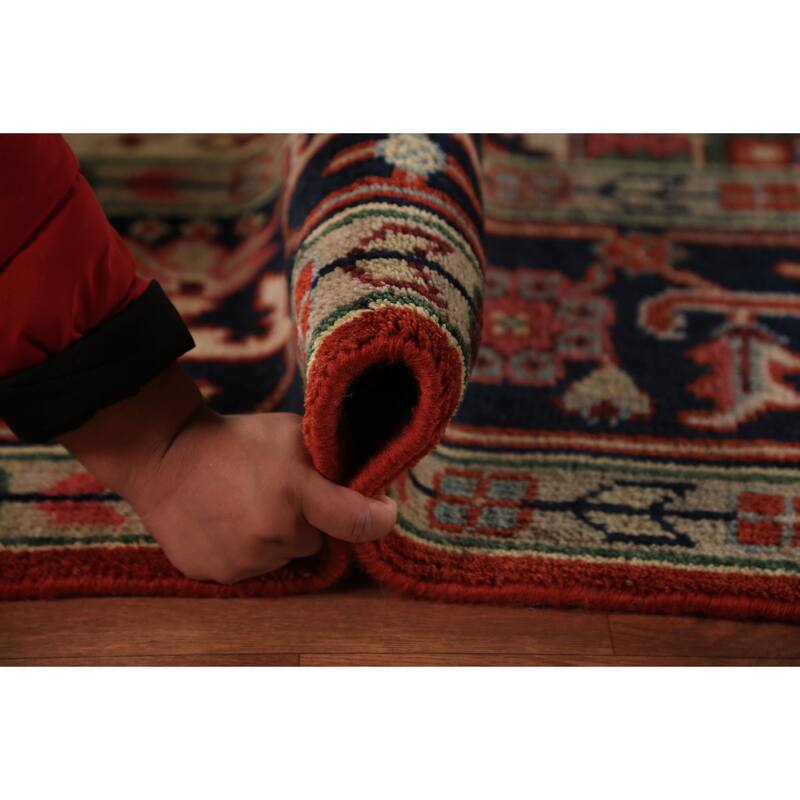 Geometric Heriz Serapi Indian Area Rug Hand-Knotted Wool Carpet - 8'11"x 11'7"
