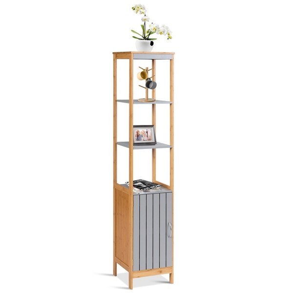 Shop COSTWAY Bathroom Floor Cabinet Bamboo 5-Tier Concise ...