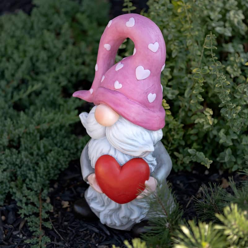 Magnesium Garden Gnome Holding Big Heart with Pink Hat