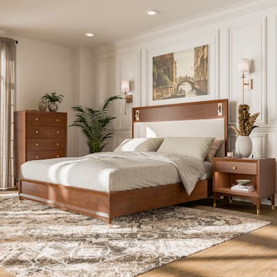 Furniture of America Forma Mid-Century Modern 3-Piece Walnut Solid Wood Platform Bedroom Set