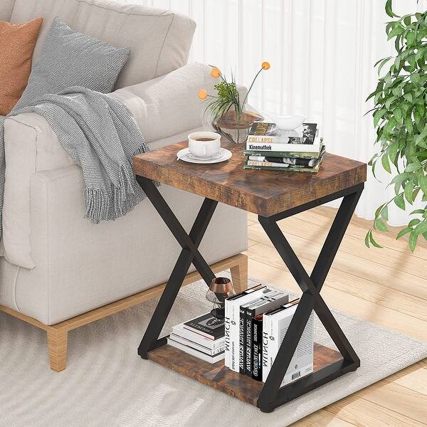 slide 1 of 7, End Table, Industrial 2-Tier Side Table Nightstand