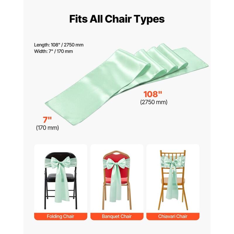 Satin Chair Ribbons for Wedding Reception Adjustable Fit for Folding Banquet and Chiavari Chairs