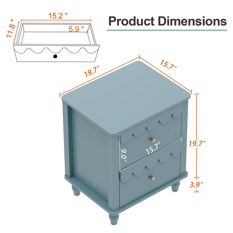2 Drawers Nightstand Curved Design Cloud Bedside Table