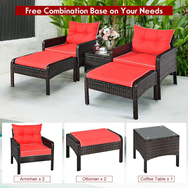 Costway 5 PCS Patio Rattan Furniture Set Sofa Ottoman Table Cushioned - See Details