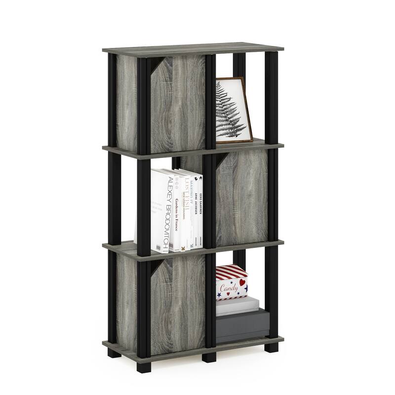 Furinno Brahms 4-Tier Storage Shelf with 3 Doors, Black Oak/Black