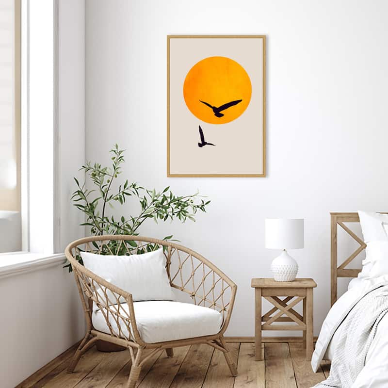 Birds In the Sky by Eins Kubistika Framed Canvas Wall Art Print - Sylvie Bright Gold