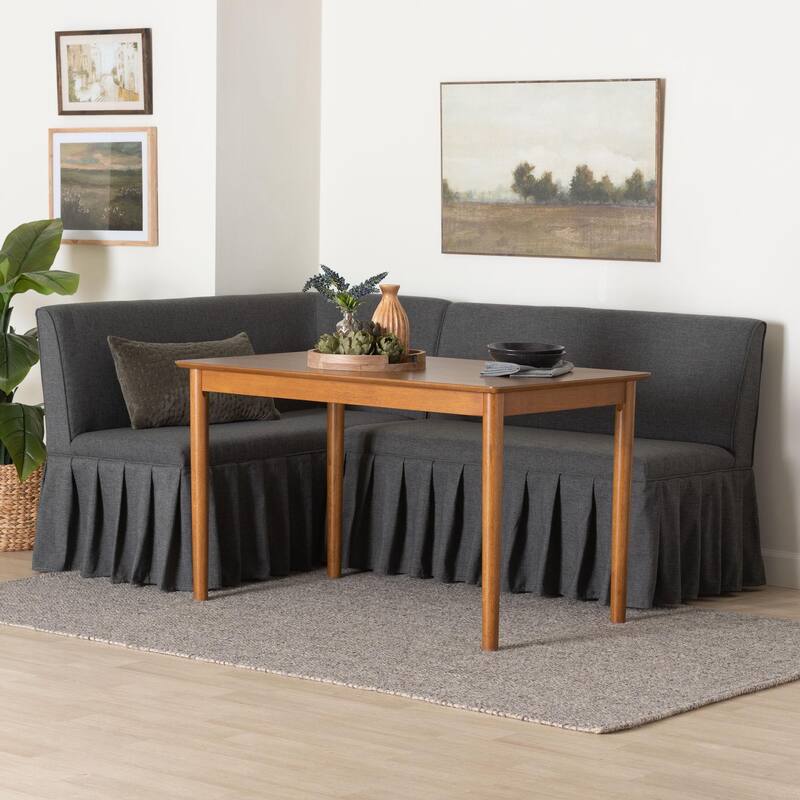 Richard 3-Piece Fabric Upholstered Dining Nook Set - Corner Kitchen Banquette with Skirted Base, L-Shaped Breakfast Nook