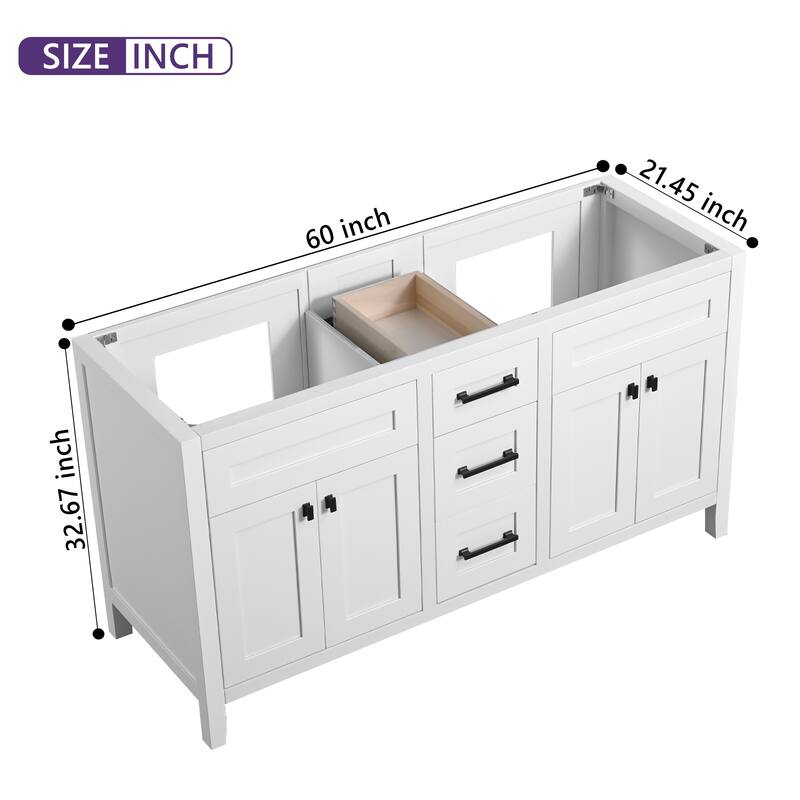 60" inch Freestanding Bathroom Vanity with Classical White Quartz Counter Top Ceramic Rectangular Sink