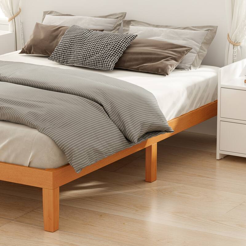 Queen Size Solid Wood Platform Bed with 1000lb Capacity & Storage