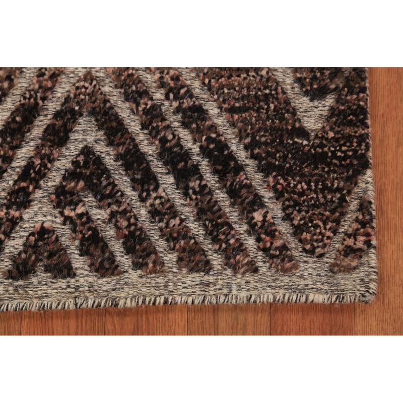 Geometric Moroccan Oriental Foyer Rug Hand-Knotted Brown Wool Carpet - 2'0"x 3'0"