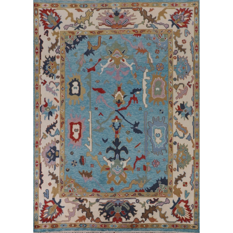 Blue Floral Oushak Oriental Area Rug Handmade Dining Room Wool Carpet - 7'10"x 9'10"