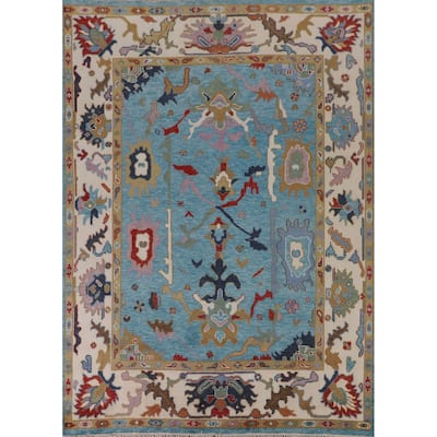 Blue Floral Oushak Oriental Area Rug Handmade Dining Room Wool Carpet - 7'10"x 9'10"