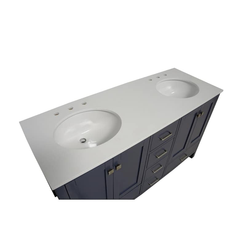 KitchenBathCollection Horizon 60" Double Bathroom Vanity with Engineered White Top