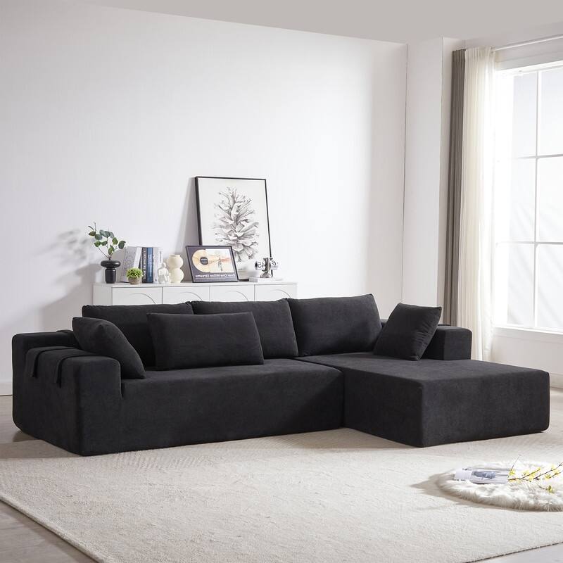 Upholstered 108" L with 6 Pillows Right Chaise Sectional Sofa - Black Chenille