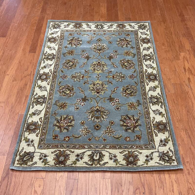 HERAT ORIENTAL Handmade Mahal Floral Wool Rug Collection - 4' x 6' - Blue/Ivory