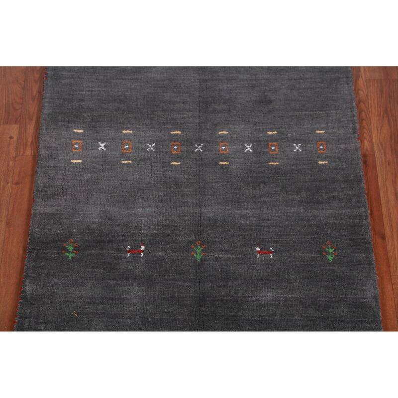 Hand Knotted Oriental 100% Wool Carpet Tribal Tribal Greys & Charcoal Gabbeh Area Rug - 5' 1'' X 2' 9''