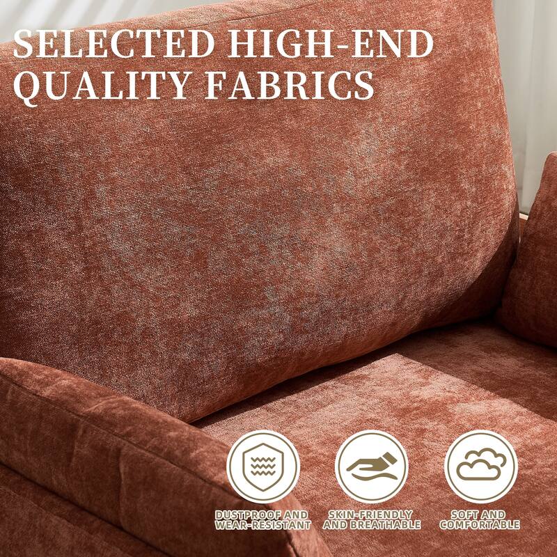Chenille Upholstered Convertible Sleeper Recliner Foldable Chair Bed with 3 Pillows