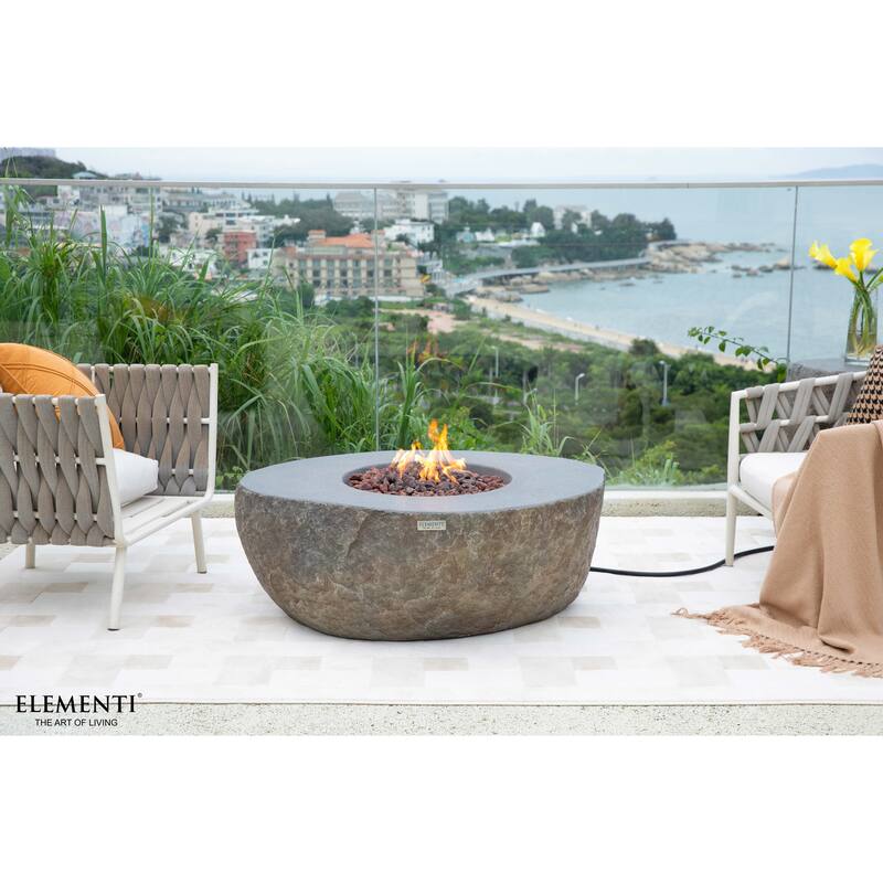 Elementi Boulder 45,000 BTU Concrete Propane Fire Table with Lava Rocks & Cover - 43.3 X 35 X 16.1