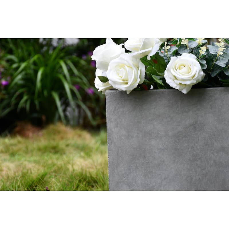 Kante Square Lightweight Concrete and Weather Resistant Fiberglass Indoor Outdoor Tall Planter with Drainage Hole