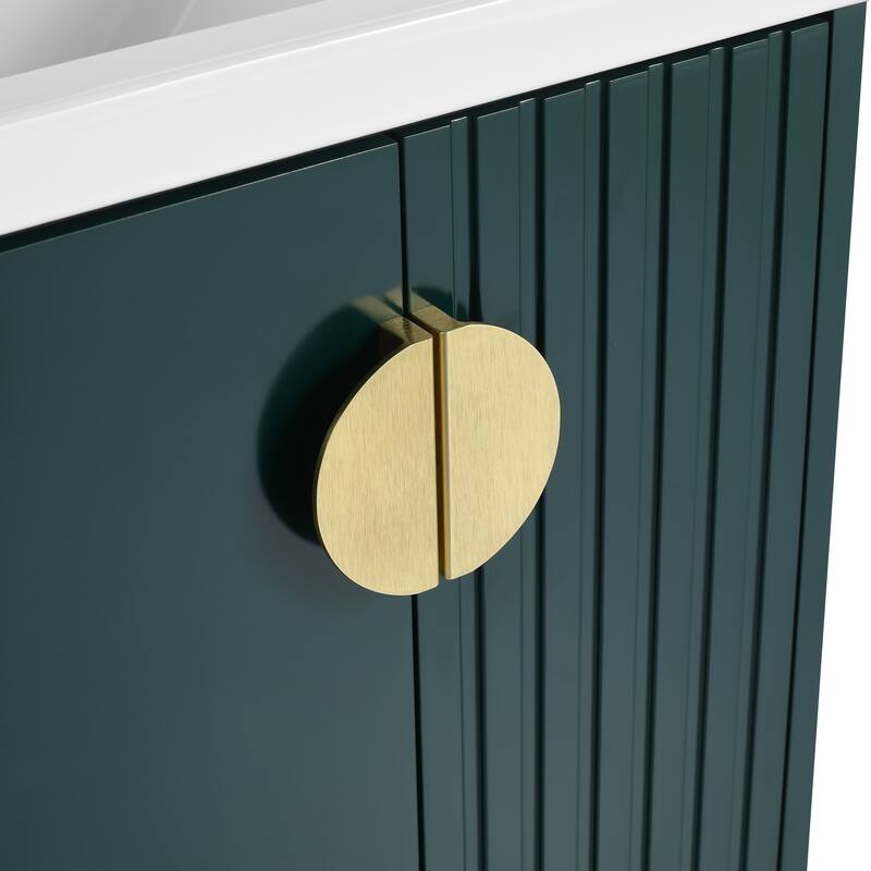 Modern Wall-Mounted Bathroom Vanity with Ceramic Sink, Soft-Close Doors, and 3 Pairs of Metal Handles for Customization