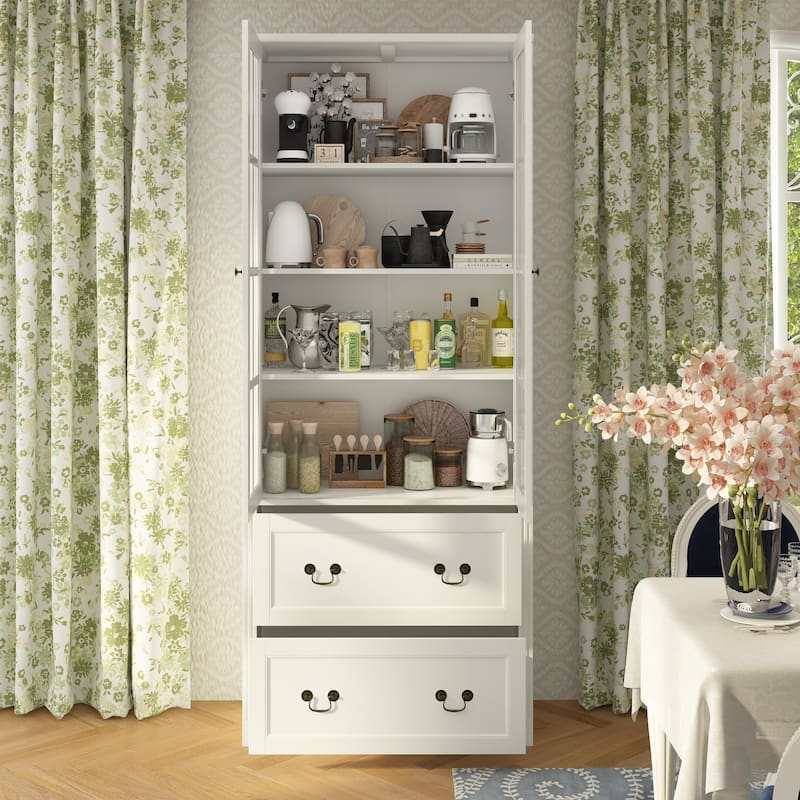 78.7" Combo Buffet Bookcase Storage Cabinet Glass Bookshelf Display