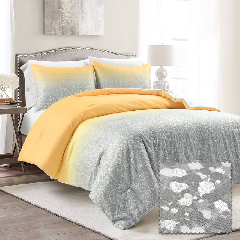 Lush Decor Glitter Ombre Metallic Print Comforter Set - Yellow & Gray - Full - Queen