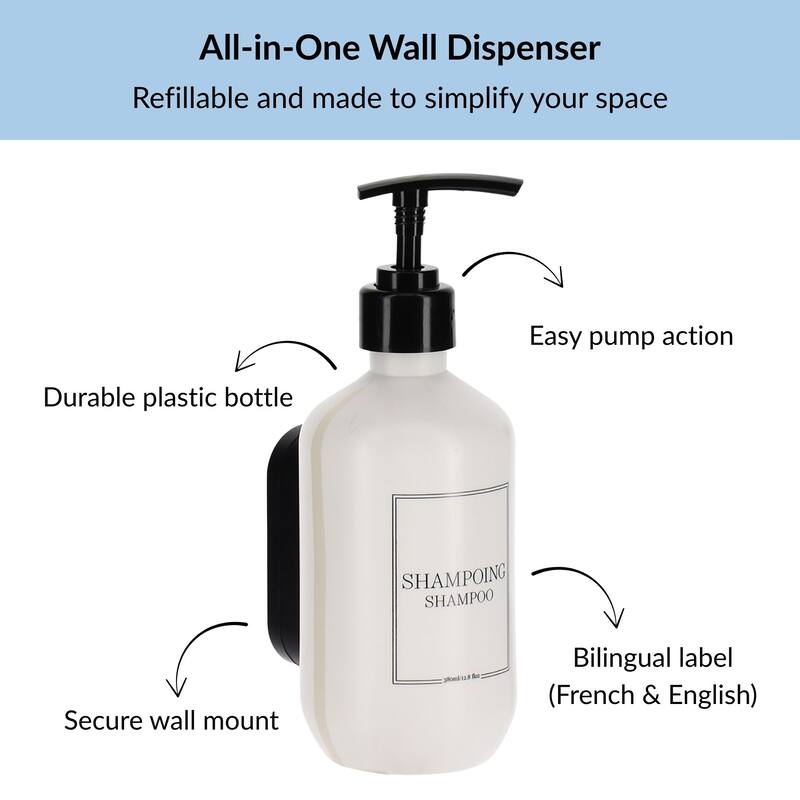 Wall-Mounted Shampoo Dispenser 13 fl oz (380ml) - White - 3.25 L x 3.25 W x 6.75 H