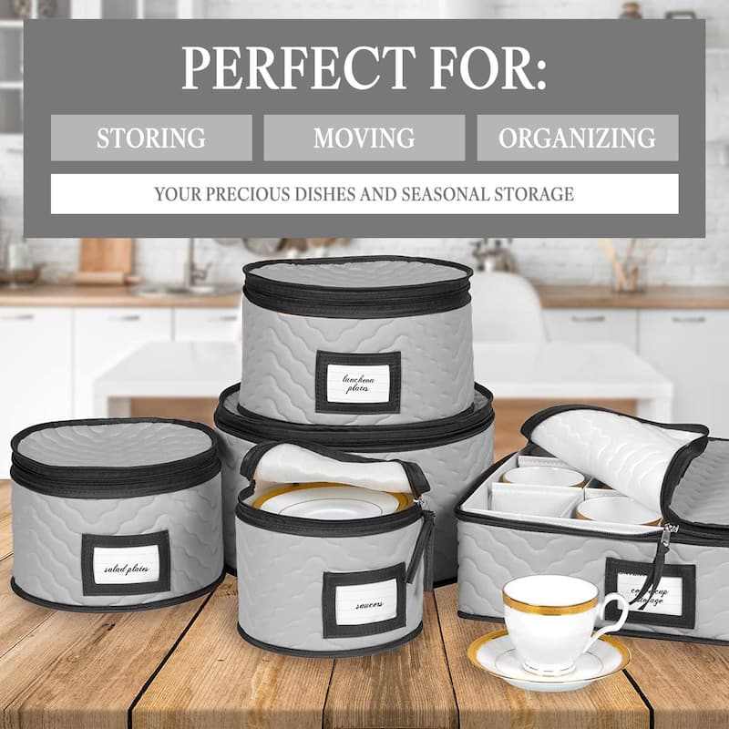 Dinnerware Storage Organizer 5-Piece Set for Fine China, Plates, Saucers, Bowls, Tableware Cups & More.