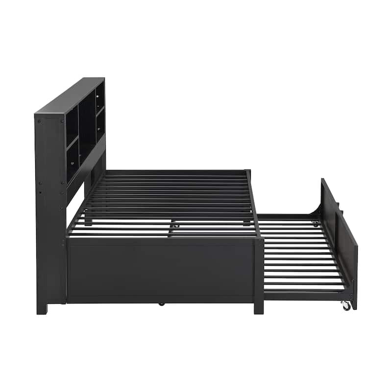 Black Metal Twin Daybed with Trundle & USB Ports