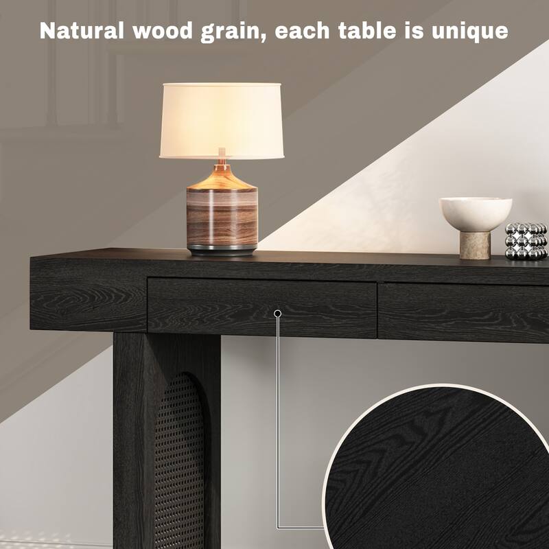 52 Inch 2 Drawers Console Table/Bar Table with Natural Wood Finish