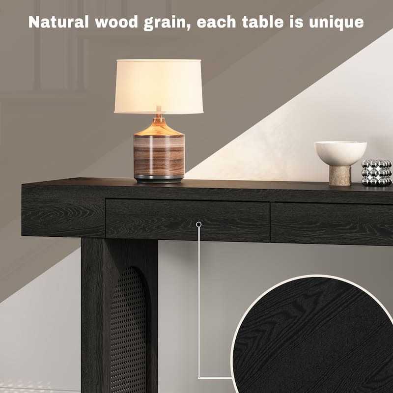 Console Table with Rattan Accent, Entryway Table with Storage Drawers, Sofa Table for Living Room, Entrance, Corridor, Hallway