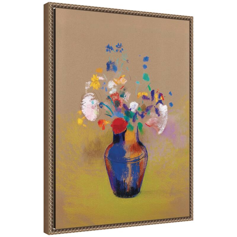 Kate and Laurel Fleurs Sur Fond Gris 1916 Odilon Redon by Nostalgia Prints Framed Canvas Wall Art Print - 18x24 - Gold