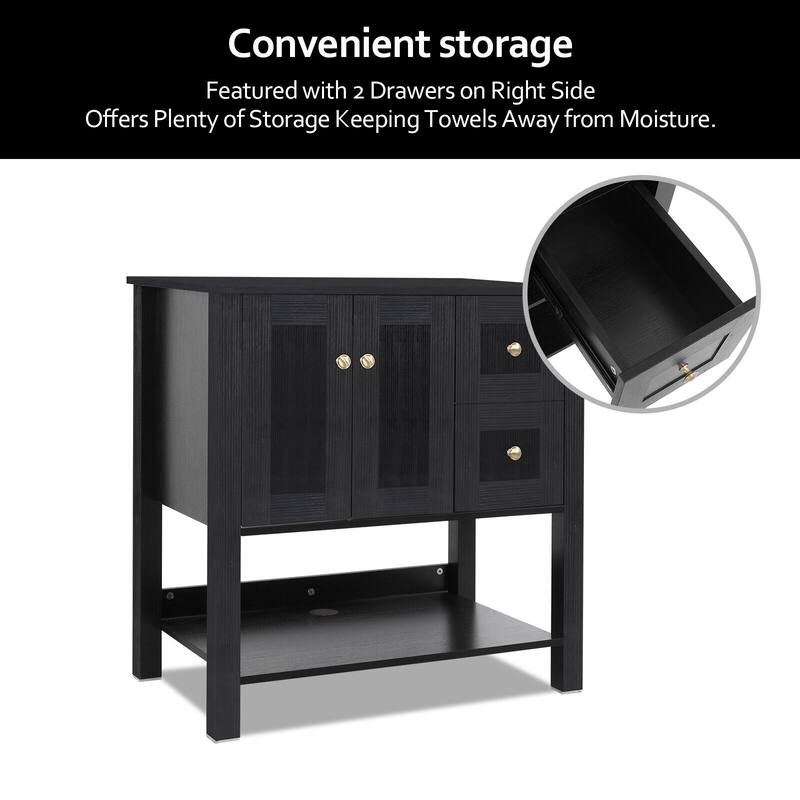 31.5" Bathroom Vanity Cabinet Set Organizer Top Vessel Sink Faucet Drain Hose Combo Free-standing