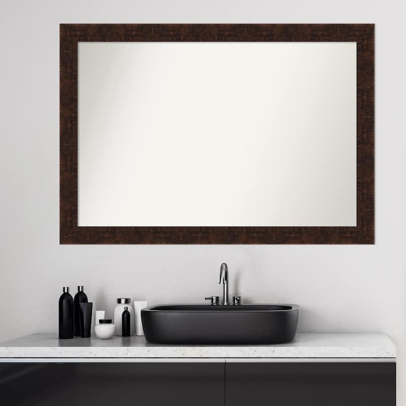 Non-Beveled Bathroom Wall Mirror - William Mottled Bronze Narrow Frame