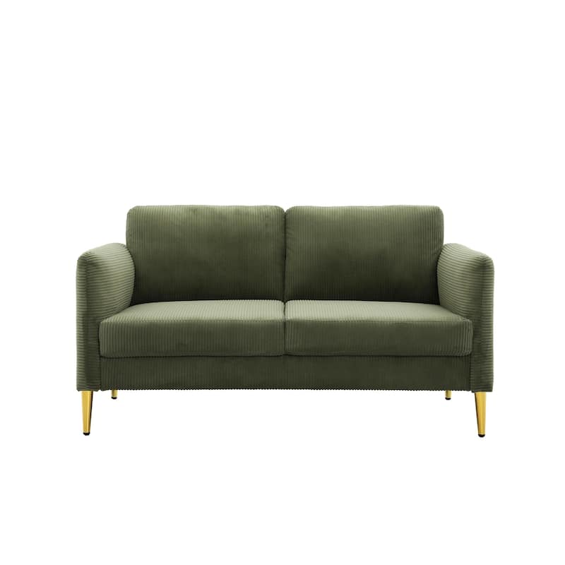 60.63" W Mid-Century Corduroy Fabric Loveseat with Tuxedo Arm - Green