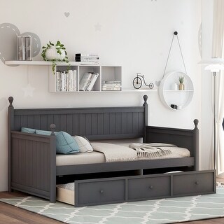 Twin Size Stable and Classic Bed Frame Daybed with Three Drawers, No Box Spring Needed,Underbed Storage