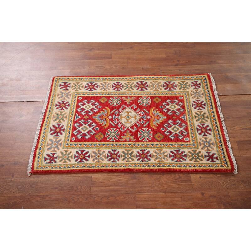 Red Kazak Oriental Accent Rug Hand-Knotted Wool Carpet - 2'0" x 3'1"