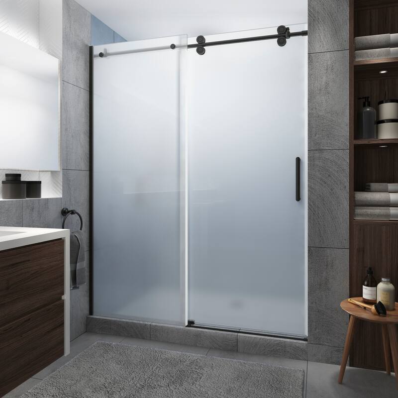 Langham XL 68 - 72 in. x 80 in. Frameless Sliding Shower Door with Ultra-Bright Frosted Glass