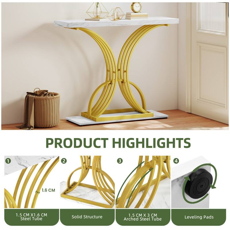 Modern Gold Console Sofa Table with Marbling Top for Entryway Hallway