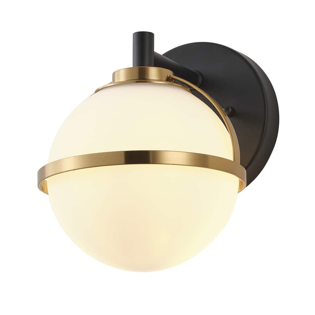 Aiwen Modern 1-Light Wall Sconce Matte Black & Brushed Gold Opal Acid Etched Glass Globe Shade
