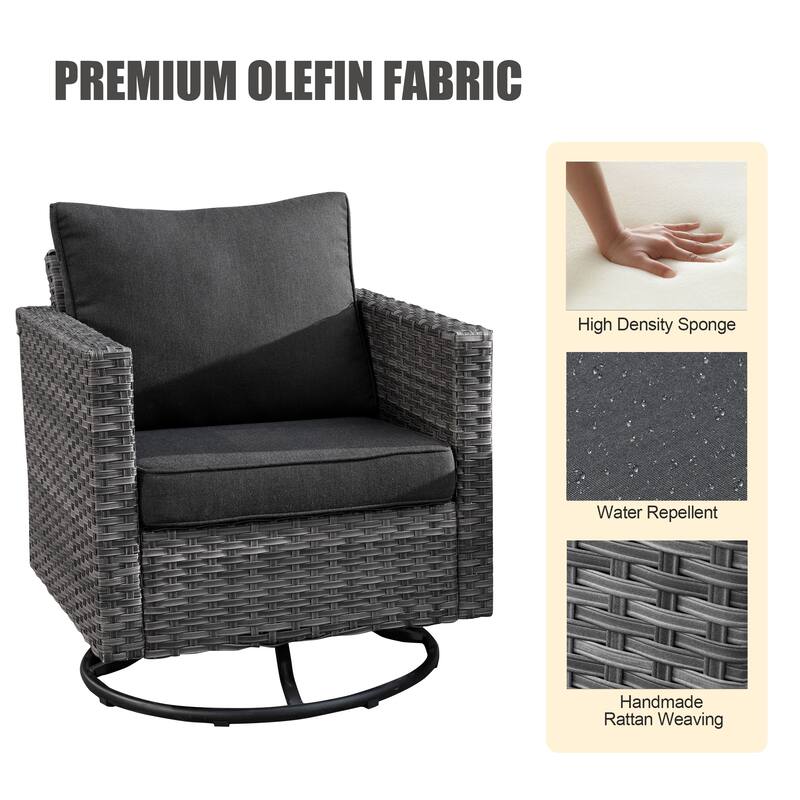 OVIOS 3-piece Patio Wicker Swivel Rocking Chairs Set
