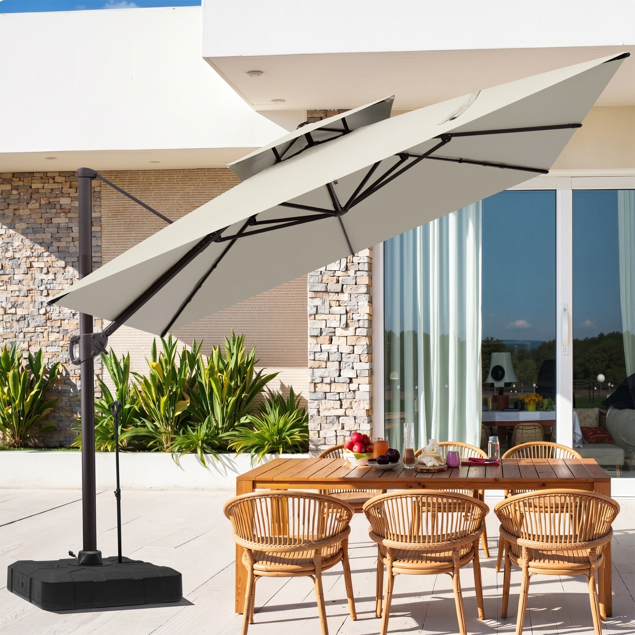 11 x 11 FT Outdoor Patio Square Cantilever Offset Umbrella with 350 lbs. Weighted Wheel Base