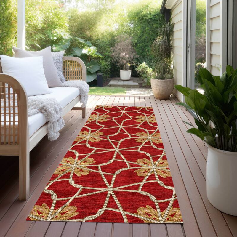 Machine Washable Indoor/ Outdoor Chantille Contempoary Whimsy Rug - Paprika - 2'3" x 7'6"